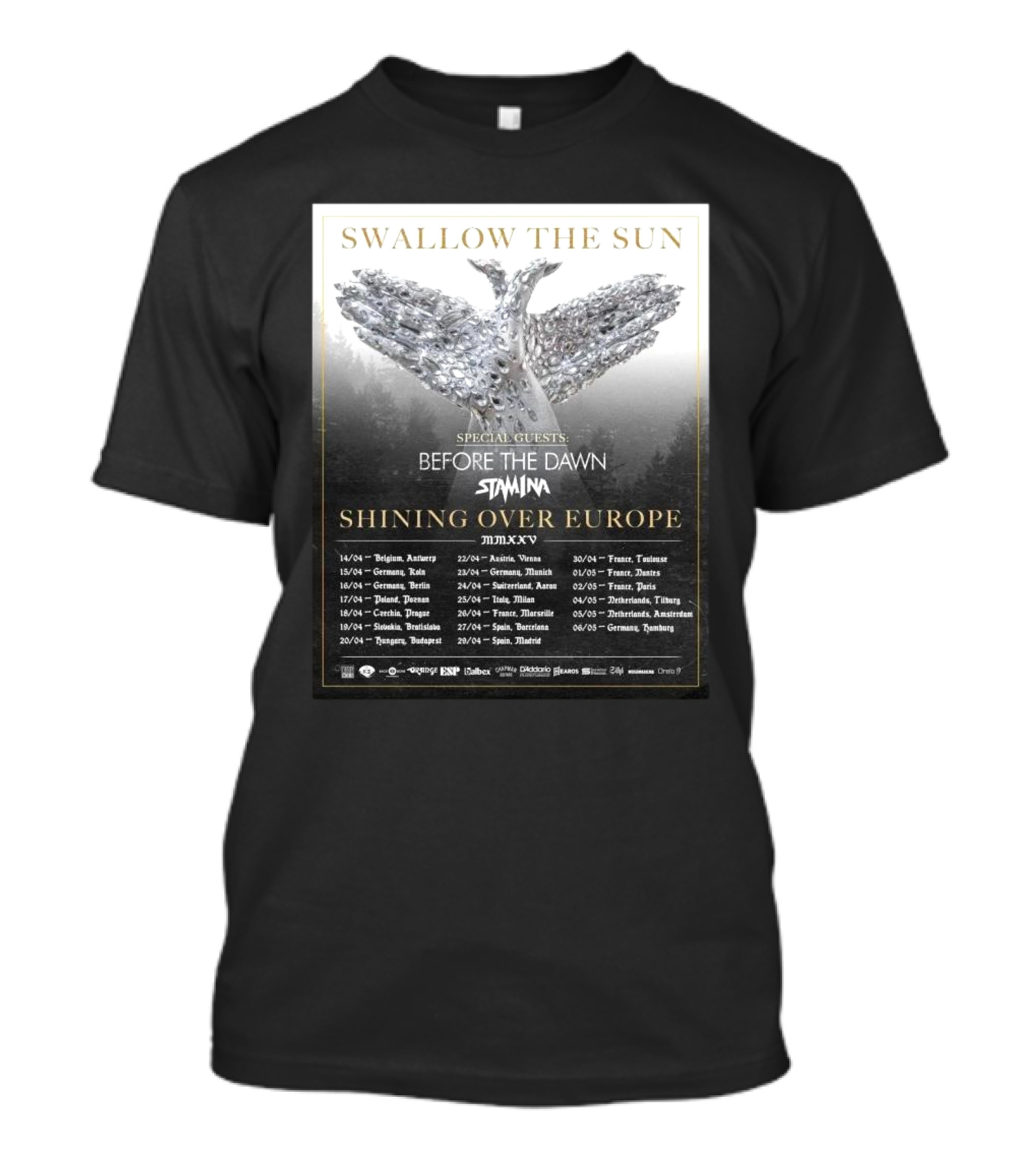 Swallow The Sun Shining Over Europe MMXXV Tour Dates Featuring Before The Dawn And Stam1na T-Shirt