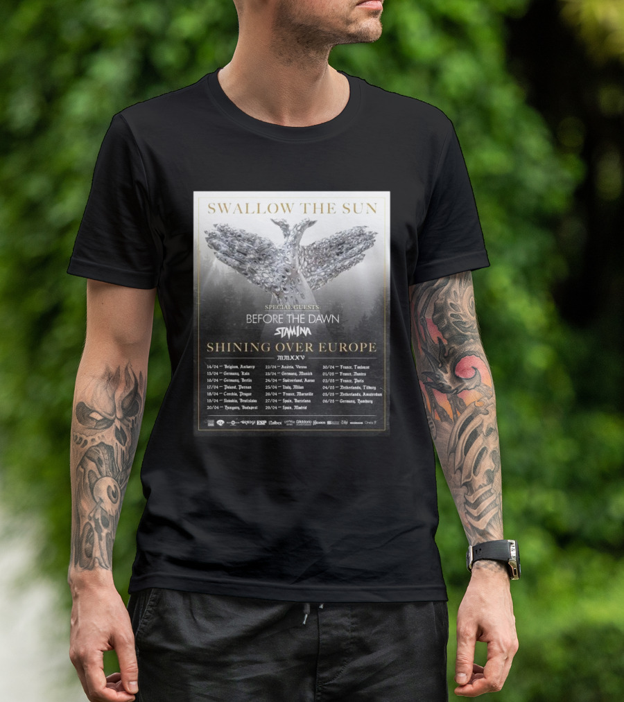 Swallow The Sun Shining Over Europe MMXXV Tour Dates Featuring Before The Dawn And Stam1na T-Shirt