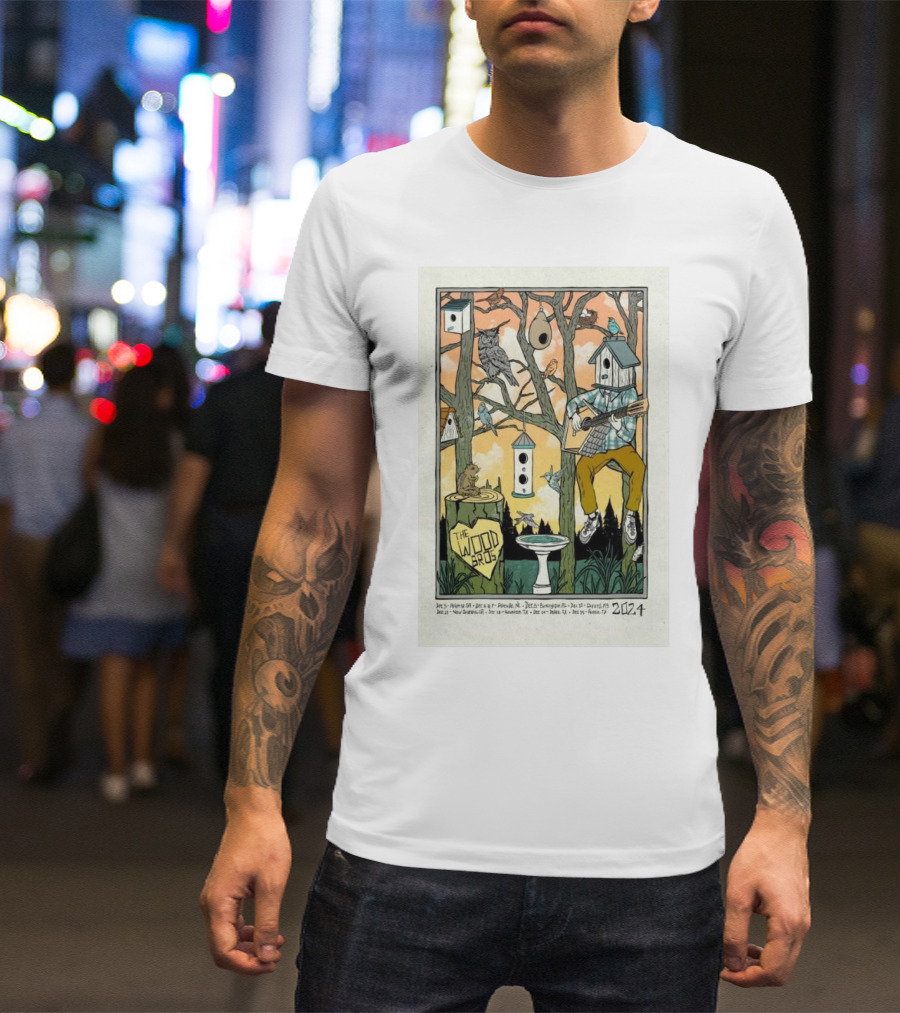 The Wood Brothers Dec 2024 Tour Poster With Birdhouse And Guitar T-Shirt