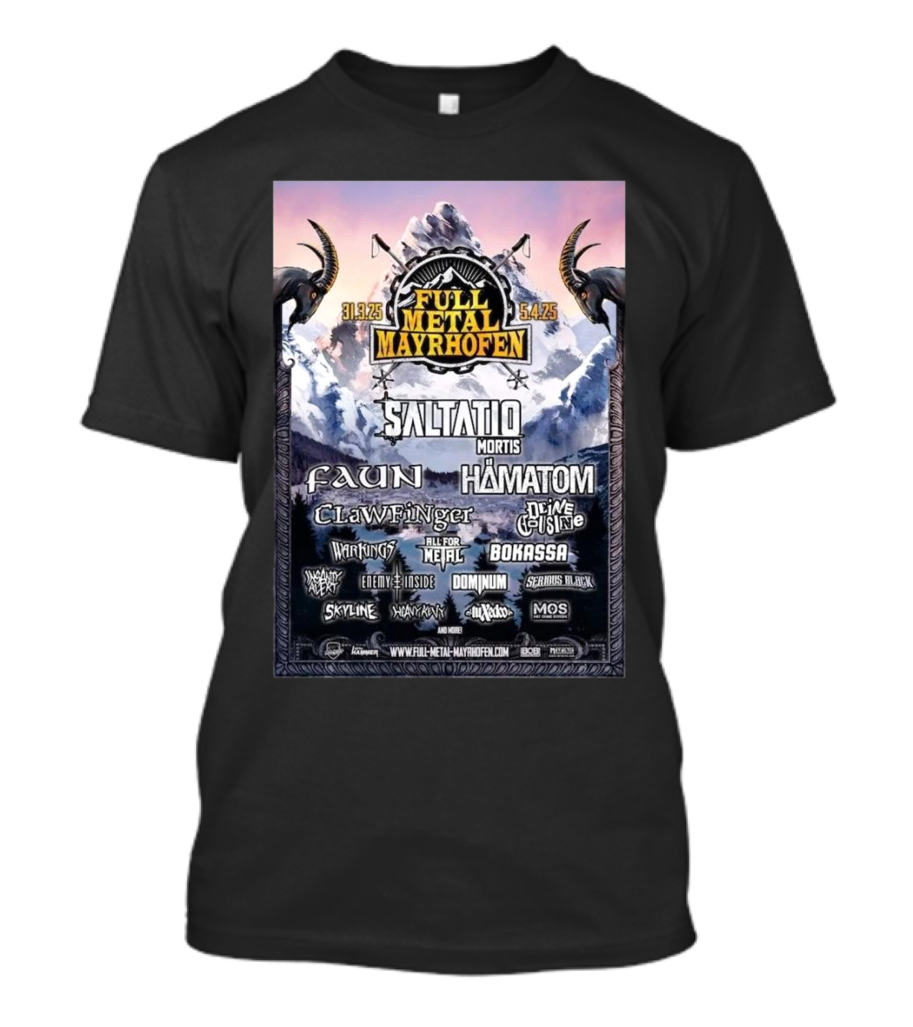 Full Metal Mayrhofen 2025 Saltatio Mortis Faun Hämatom Clawfinger D'Artagnan 31.3.25 5.4.25 T-Shirt
