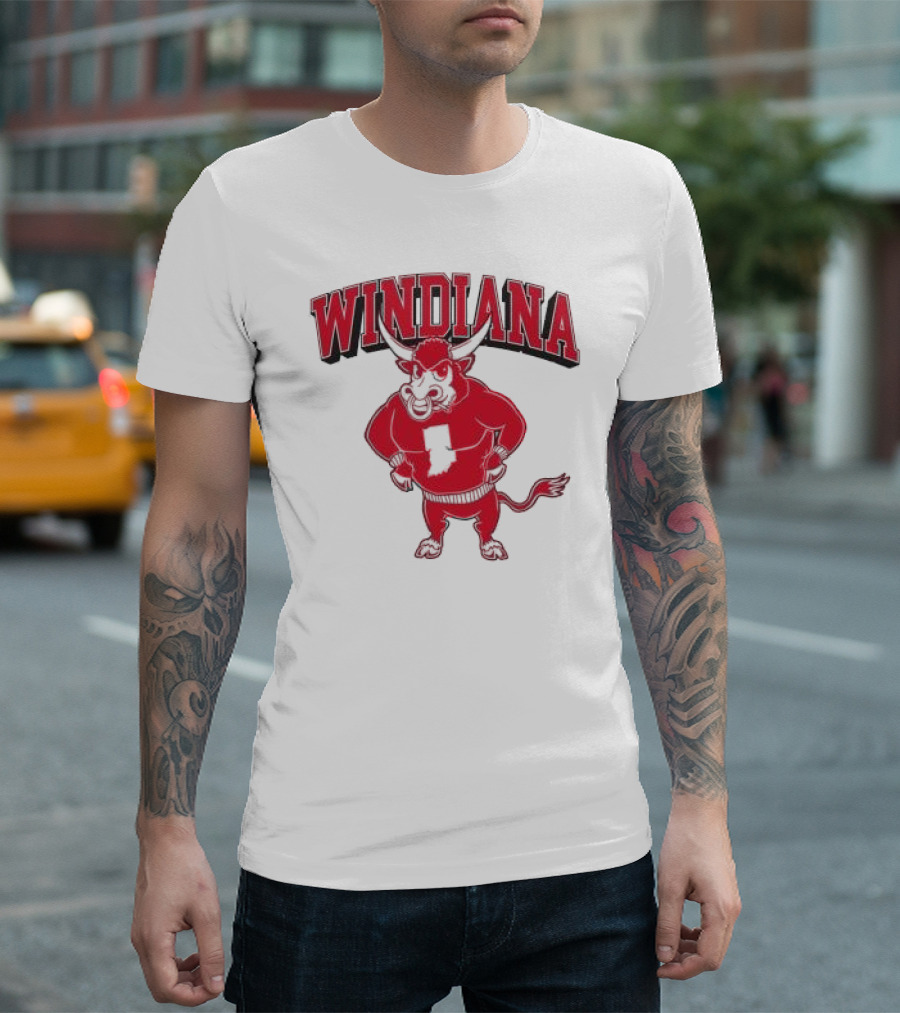 Windiana Hoosiers Mascot Bull With Indiana State Shape T-Shirt