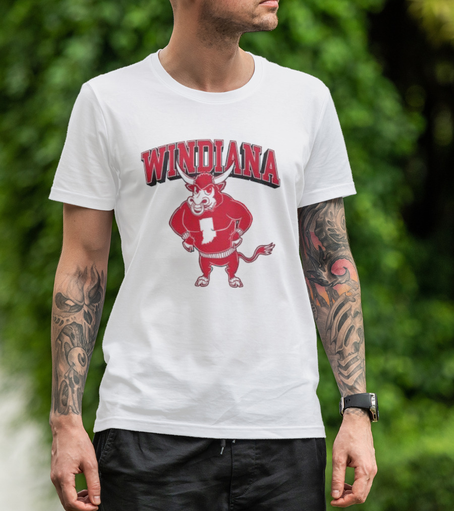Windiana Hoosiers Mascot Bull With Indiana State Shape T-Shirt