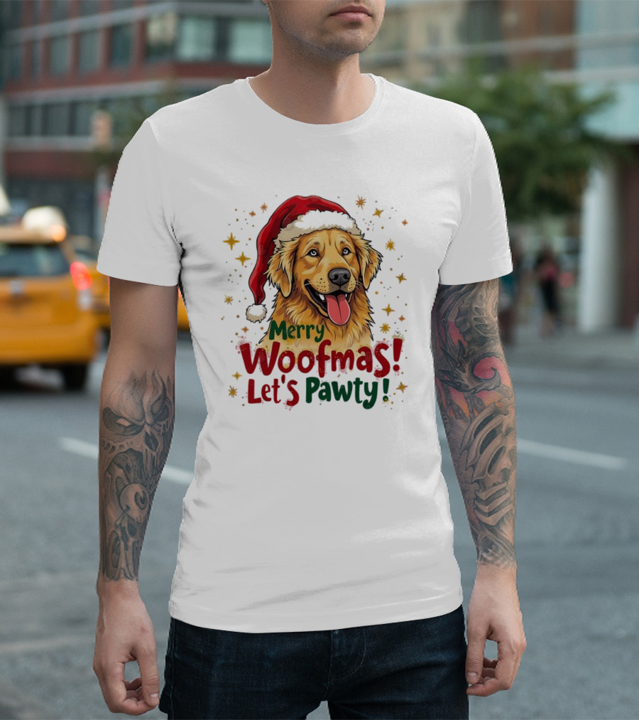 Merry Woofmas Let's Pawty Festive Dog Christmas T-Shirt