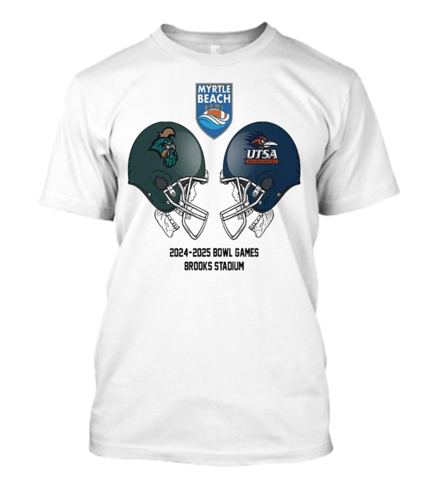 Myrtle Beach Bowl NCAA 2024-2025 Coastal Carolina Vs UTSA Head To Head At Brooks Stadium T-Shirt