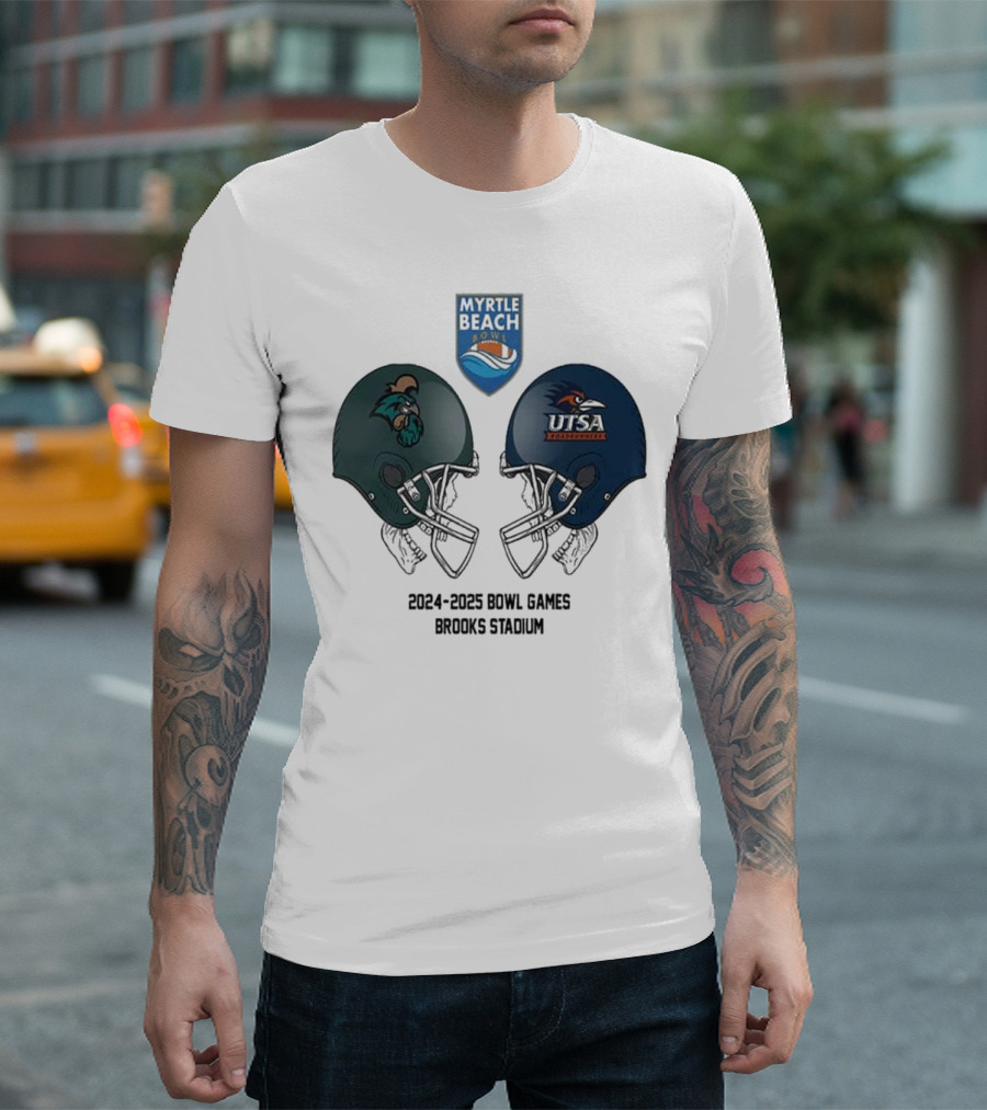 Myrtle Beach Bowl NCAA 2024-2025 Coastal Carolina Vs UTSA Head To Head At Brooks Stadium T-Shirt