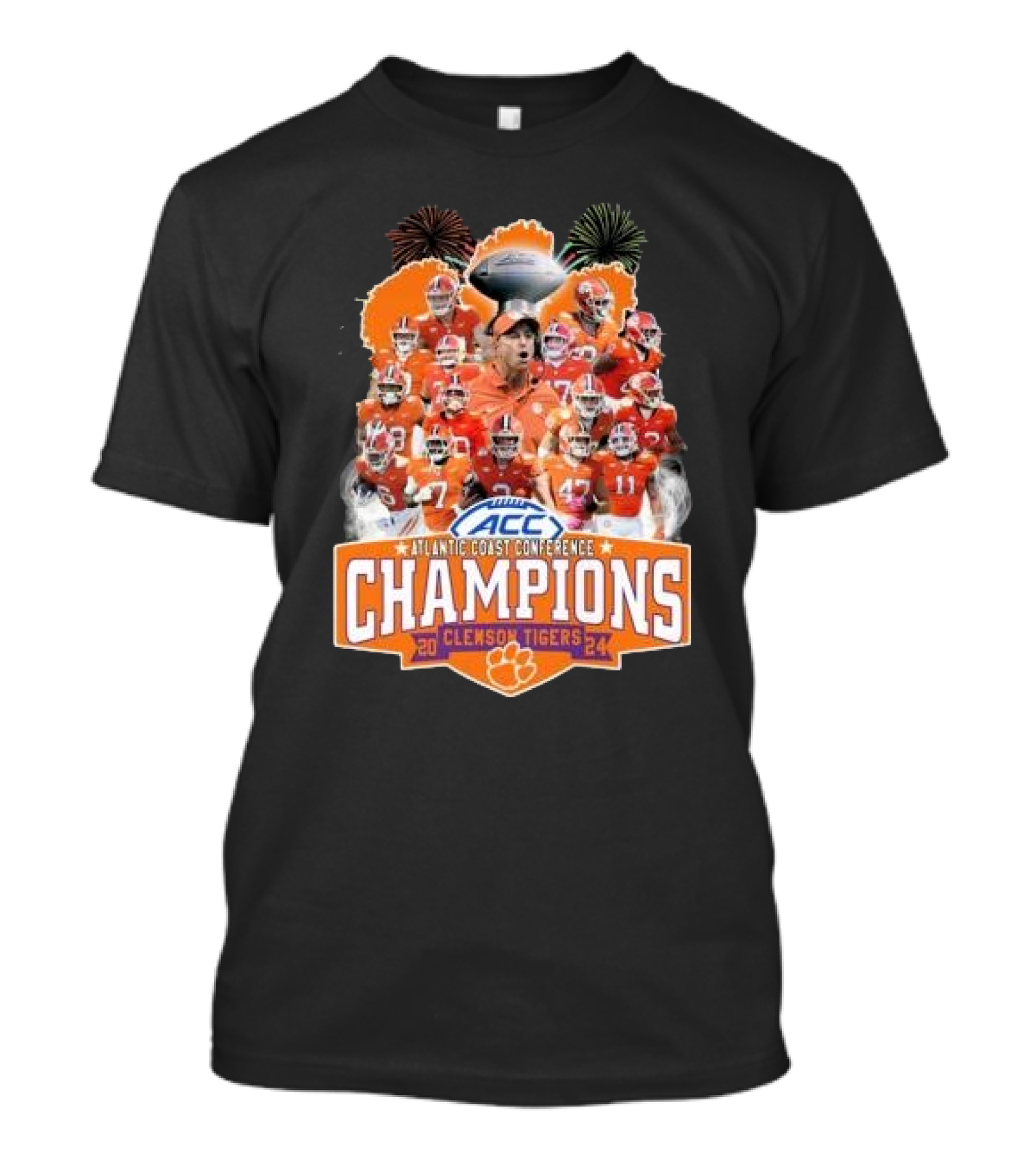 Clemson Tigers ACC Atlantic Coast Conference Champions 2024 Fireworks Football Team T-Shirt