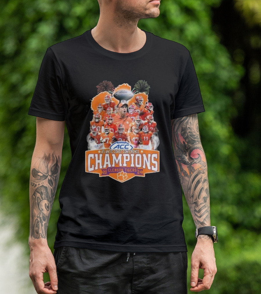 Clemson Tigers ACC Atlantic Coast Conference Champions 2024 Fireworks Football Team T-Shirt