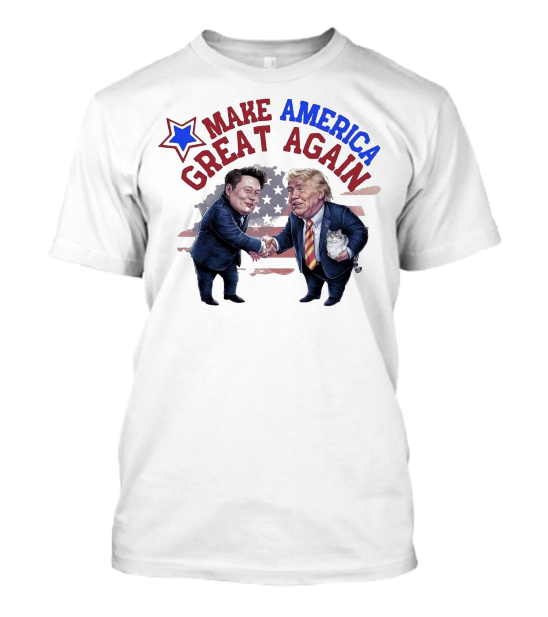 Make America Great Again Donald Trump Elon Musk Shake Hands Caricature T-Shirt