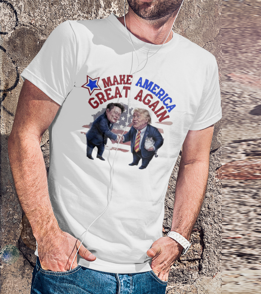 Make America Great Again Donald Trump Elon Musk Shake Hands Caricature T-Shirt