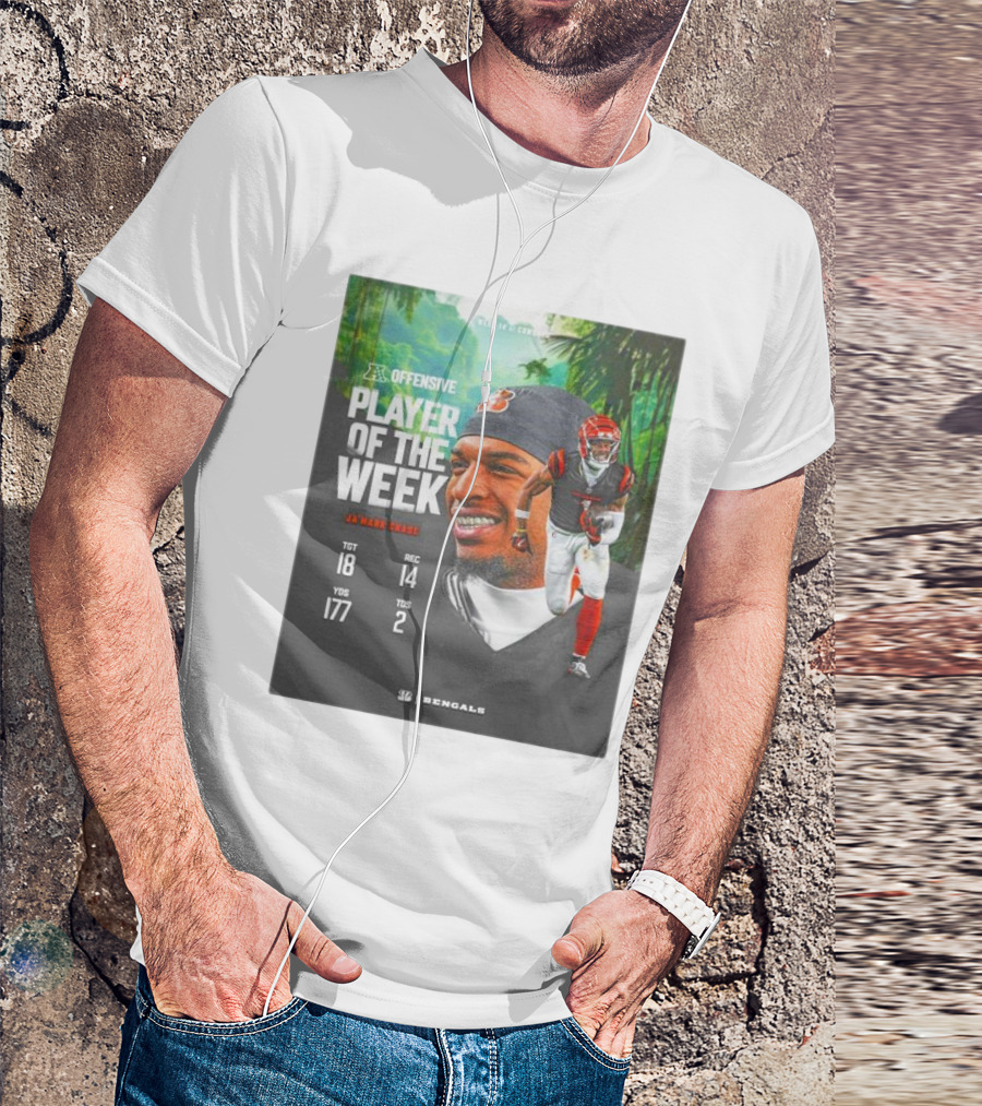 Ja’Marr Chase Cincinnati Bengals AFC Offensive Player Of The Week TGT 18 REC 14 YDS 177 TDS 2 Bengals T-Shirt
