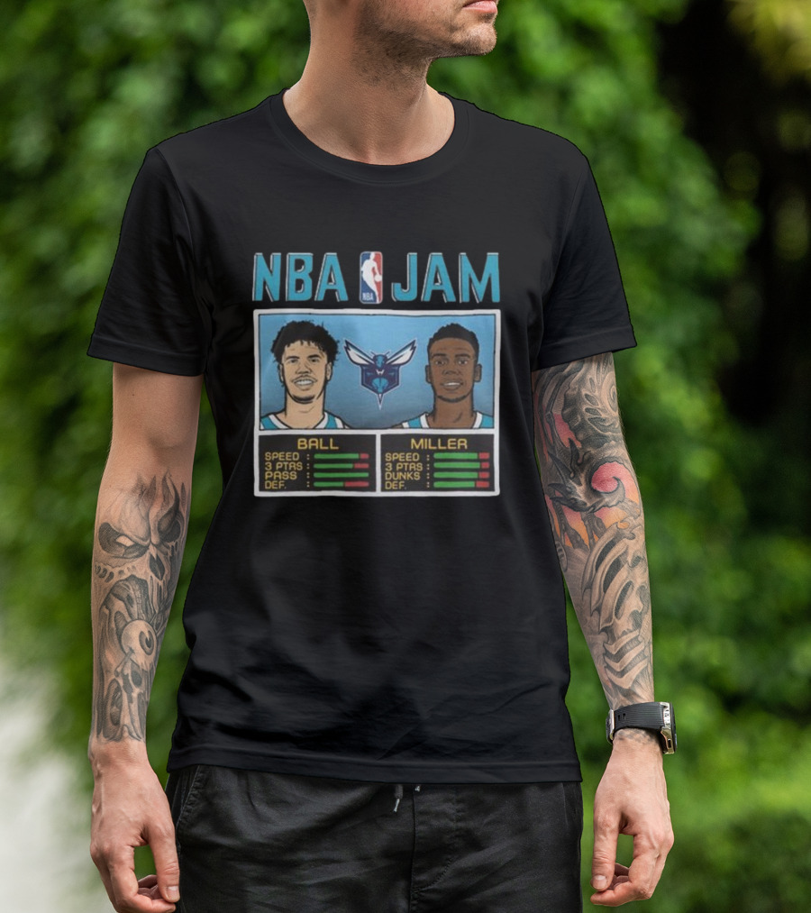 NBA Jam Hornets Ball Miller Basketball Stats T-Shirt
