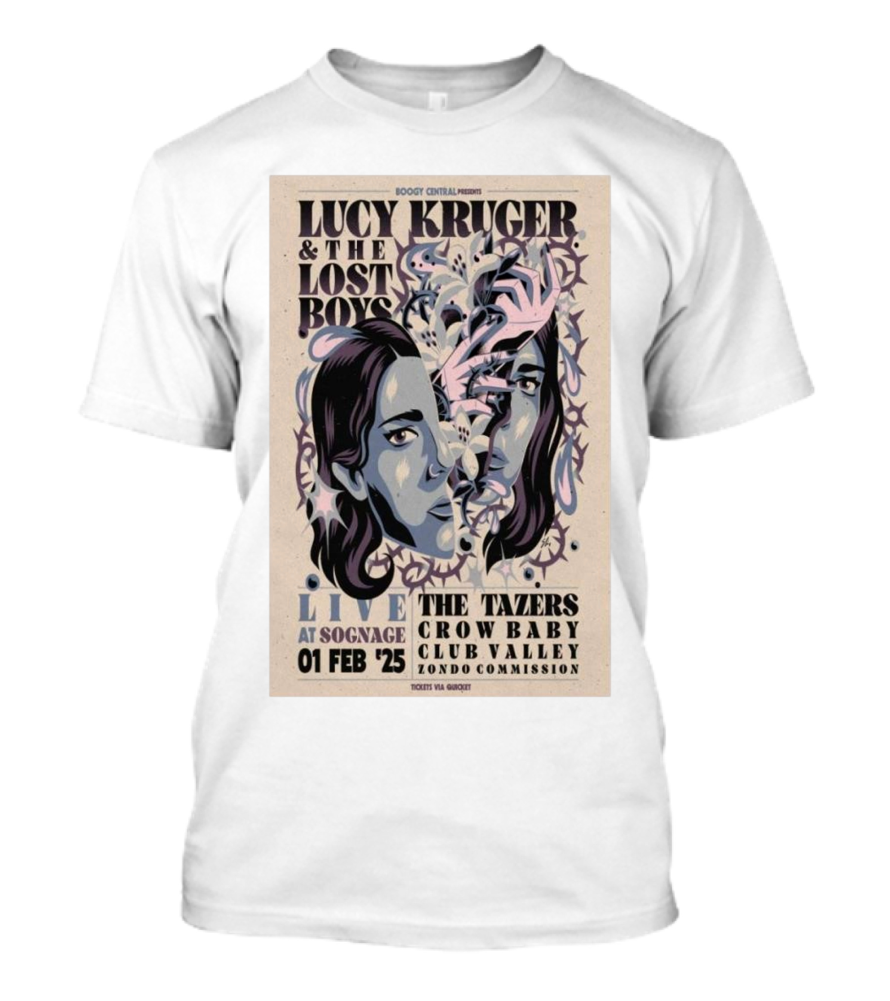 Lucy Kruger And The Lost Boys Live At Sognage Feb 1 2025 Featuring The Tazers Crow Baby Club Valley Zondo Commission Randburg JHB Tour T-Shirt