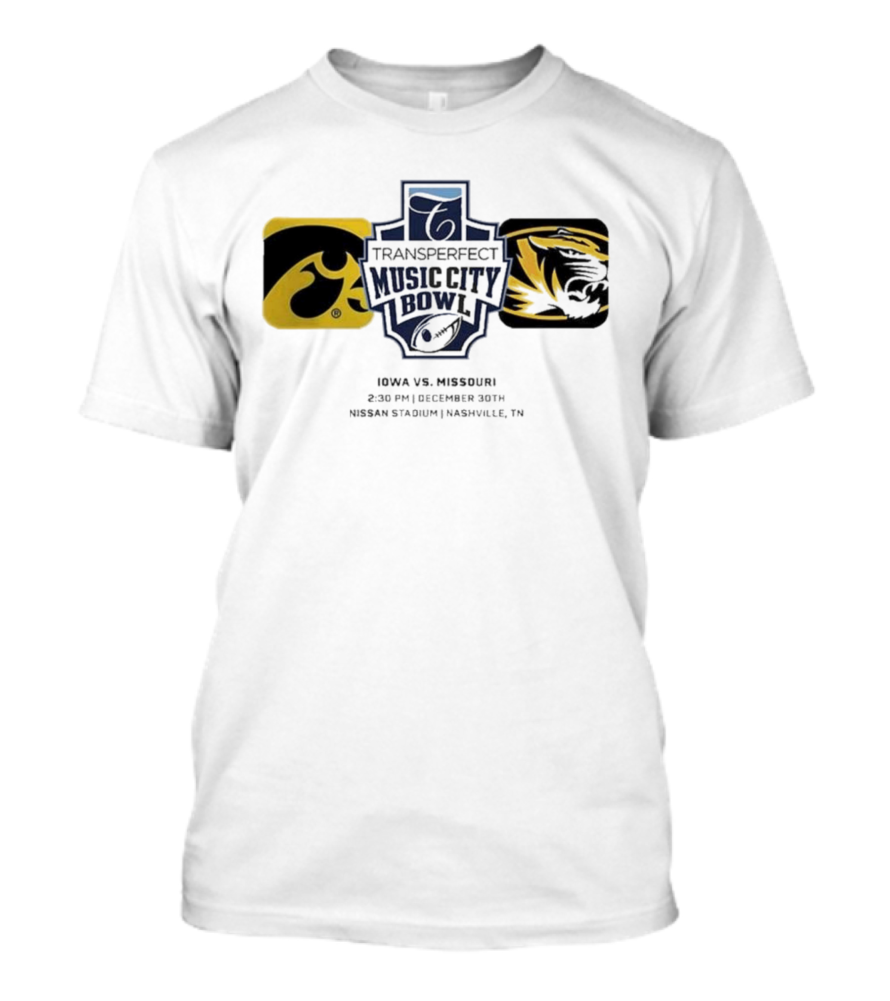 TransPerfect Music City Bowl Iowa Hawkeyes Vs Missouri Tigers December 30th Nissan Stadium Nashville TN T-Shirt