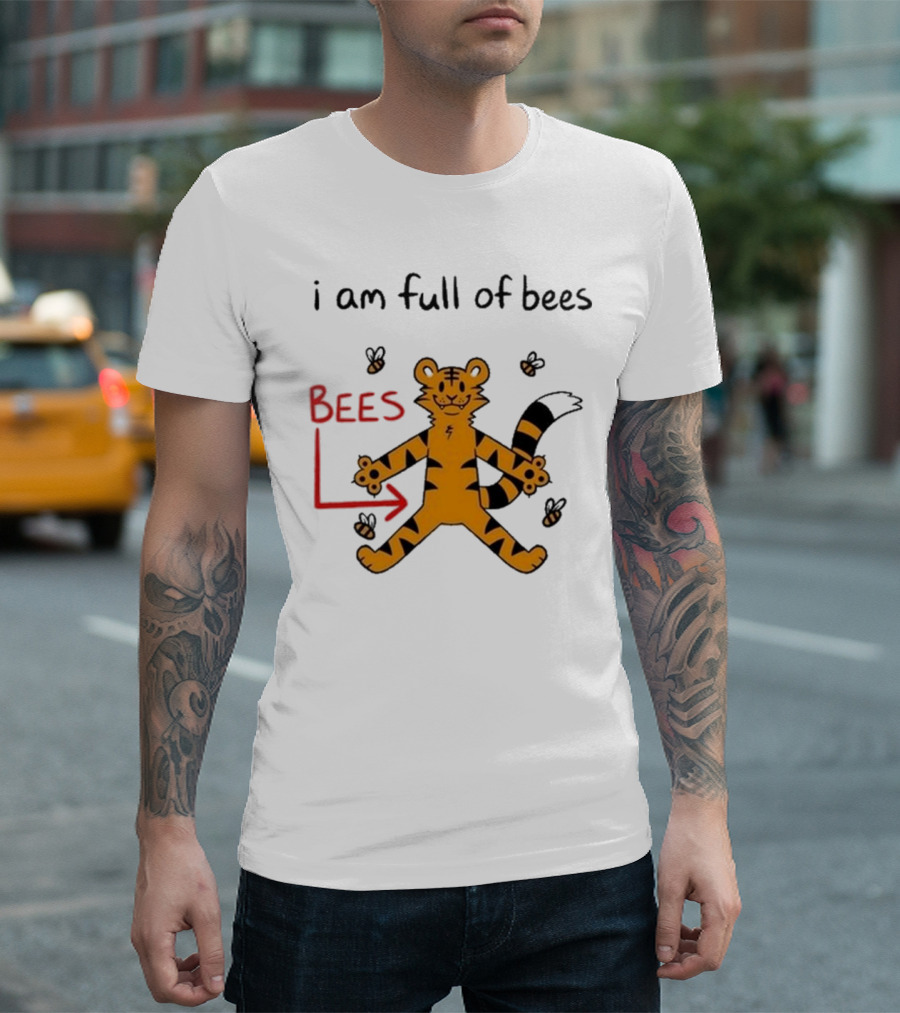 I Am Full Of Bees Tiger Character with Bees Arrow T-Shirt