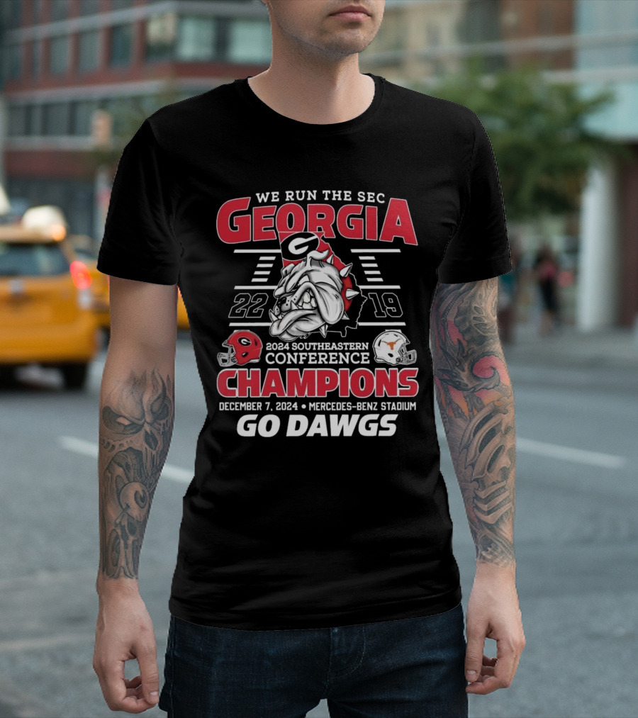 We Run The SEC Georgia Champions 2024 Southeastern Conference Go Dawgs December 7 Mercedes-Benz Stadium T-Shirt