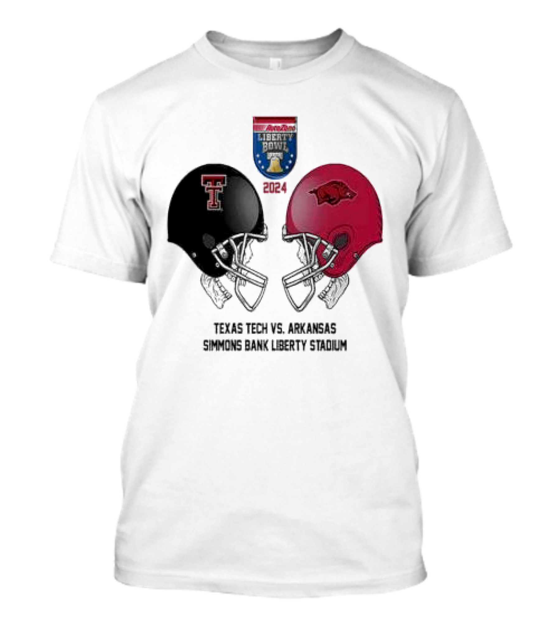 Autozone Liberty Bowl 2024 Texas Tech Red Raiders Vs Arkansas Razorbacks Skull Helmet Simmons Bank Liberty Stadium T-Shirt