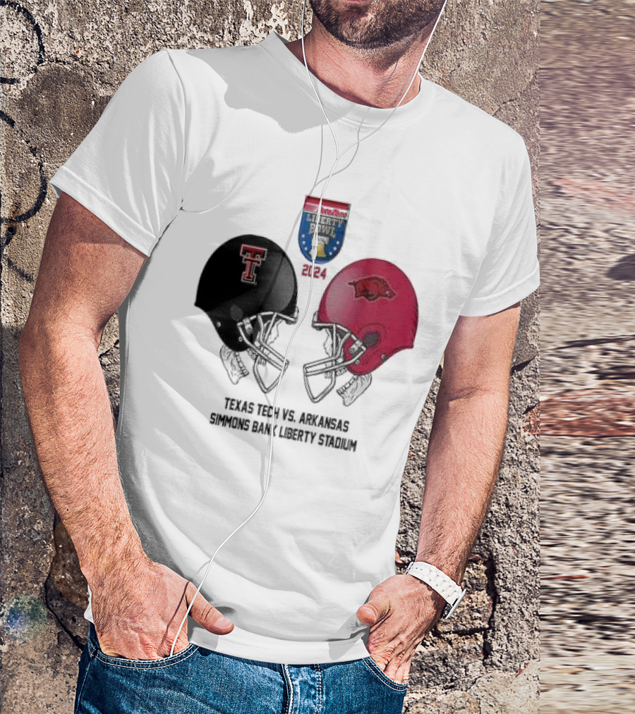 Autozone Liberty Bowl 2024 Texas Tech Red Raiders Vs Arkansas Razorbacks Skull Helmet Simmons Bank Liberty Stadium T-Shirt