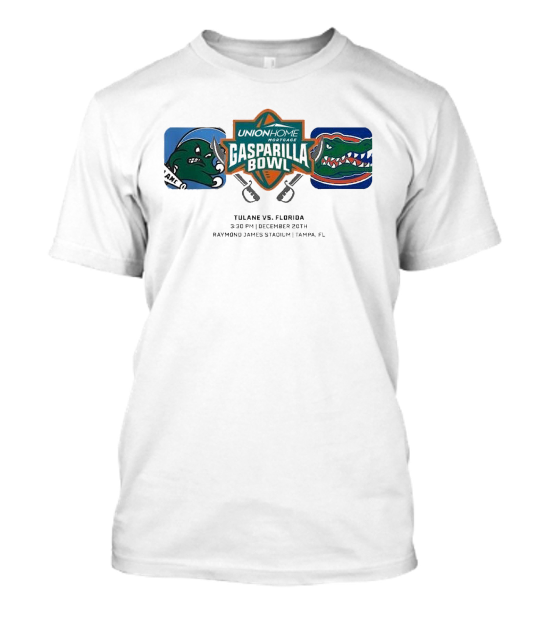 Union Home Mortgage Gasparilla Bowl Tulane Green Wave Vs Florida Gators December 20th Raymond James Stadium Tampa FL T-Shirt