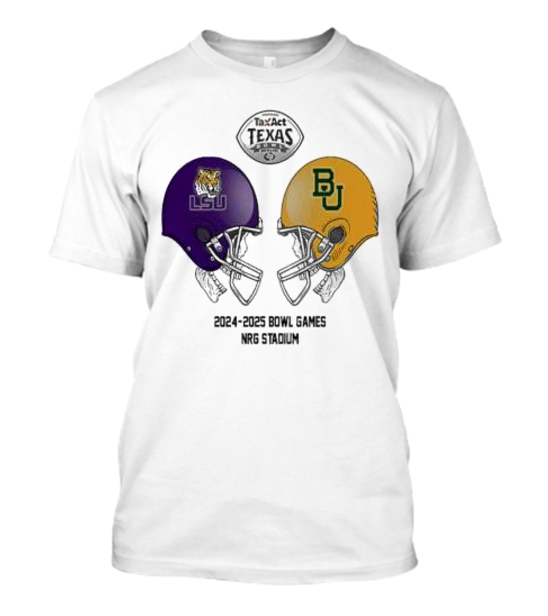 Texas Bowl 2024-2025 LSU Tigers Vs Baylor Bears NRG Stadium Helmet Head To Head T-Shirt