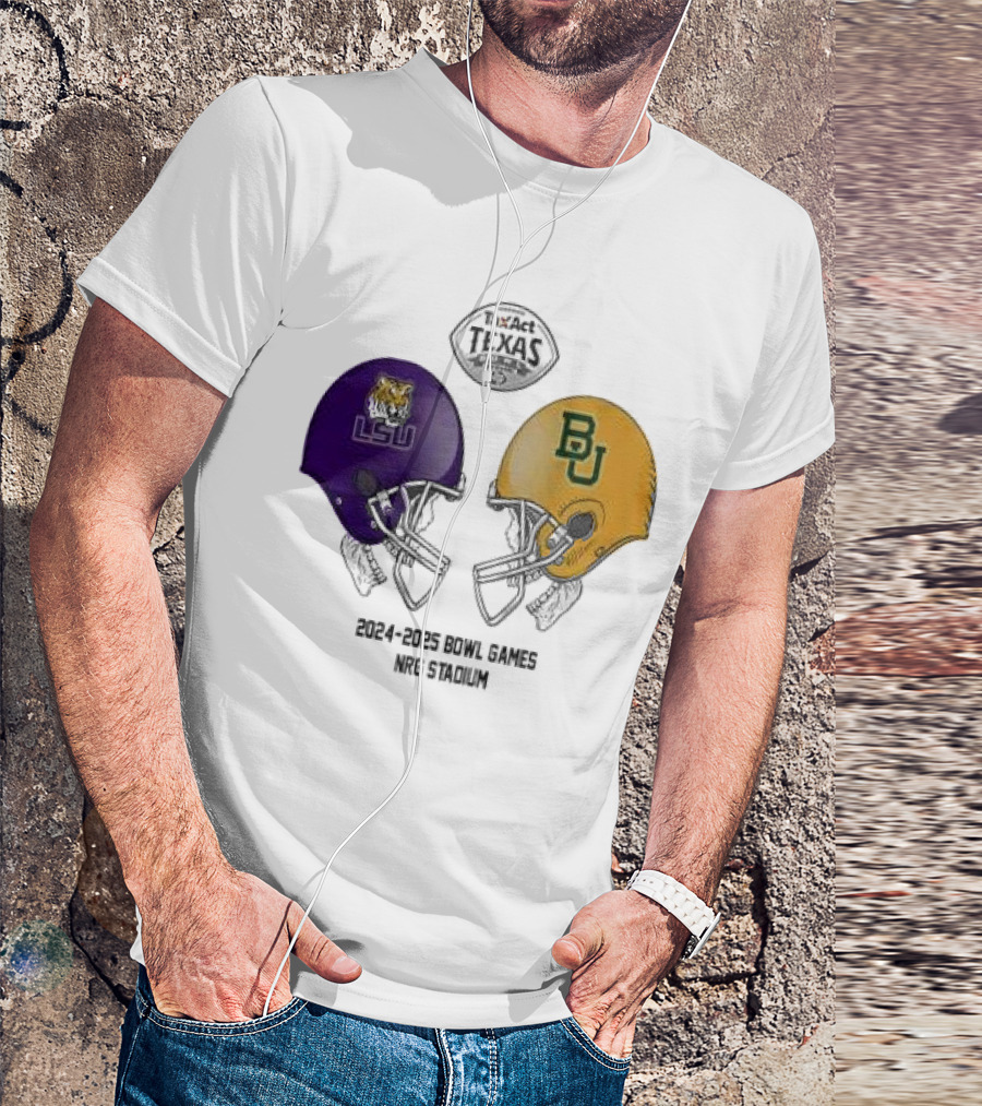 Texas Bowl 2024-2025 LSU Tigers Vs Baylor Bears NRG Stadium Helmet Head To Head T-Shirt
