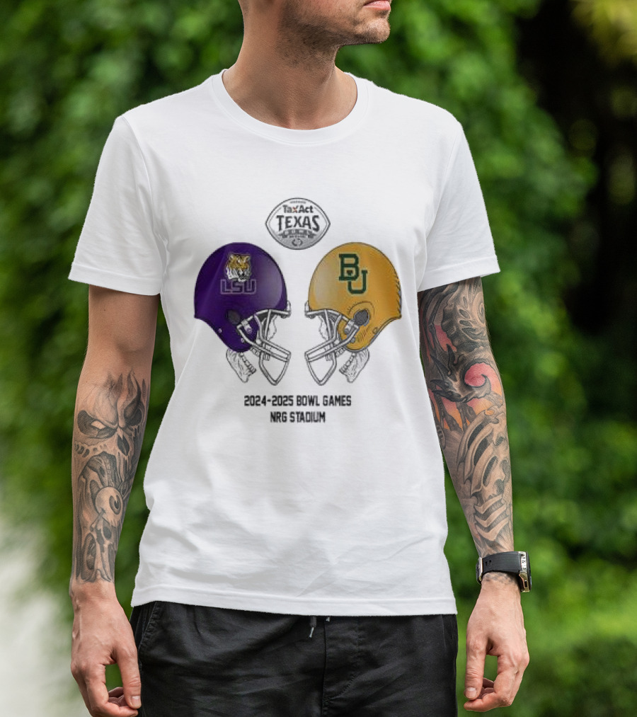 Texas Bowl 2024-2025 LSU Tigers Vs Baylor Bears NRG Stadium Helmet Head To Head T-Shirt