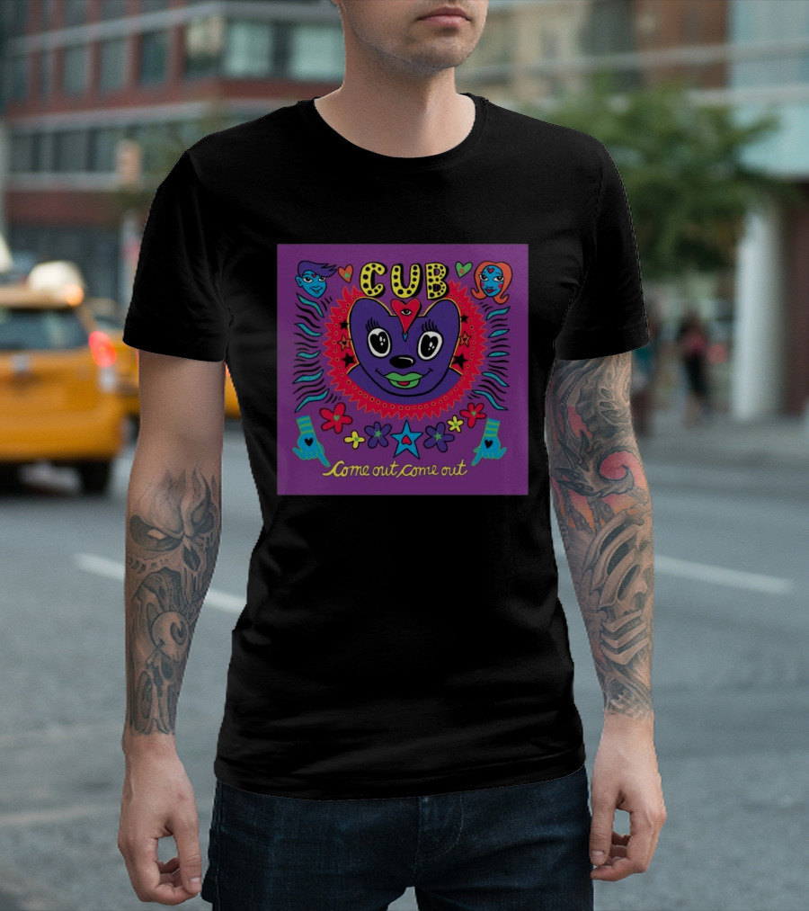 Cub Come Out Come Out Heart Face with Stars and Flowers T-Shirt