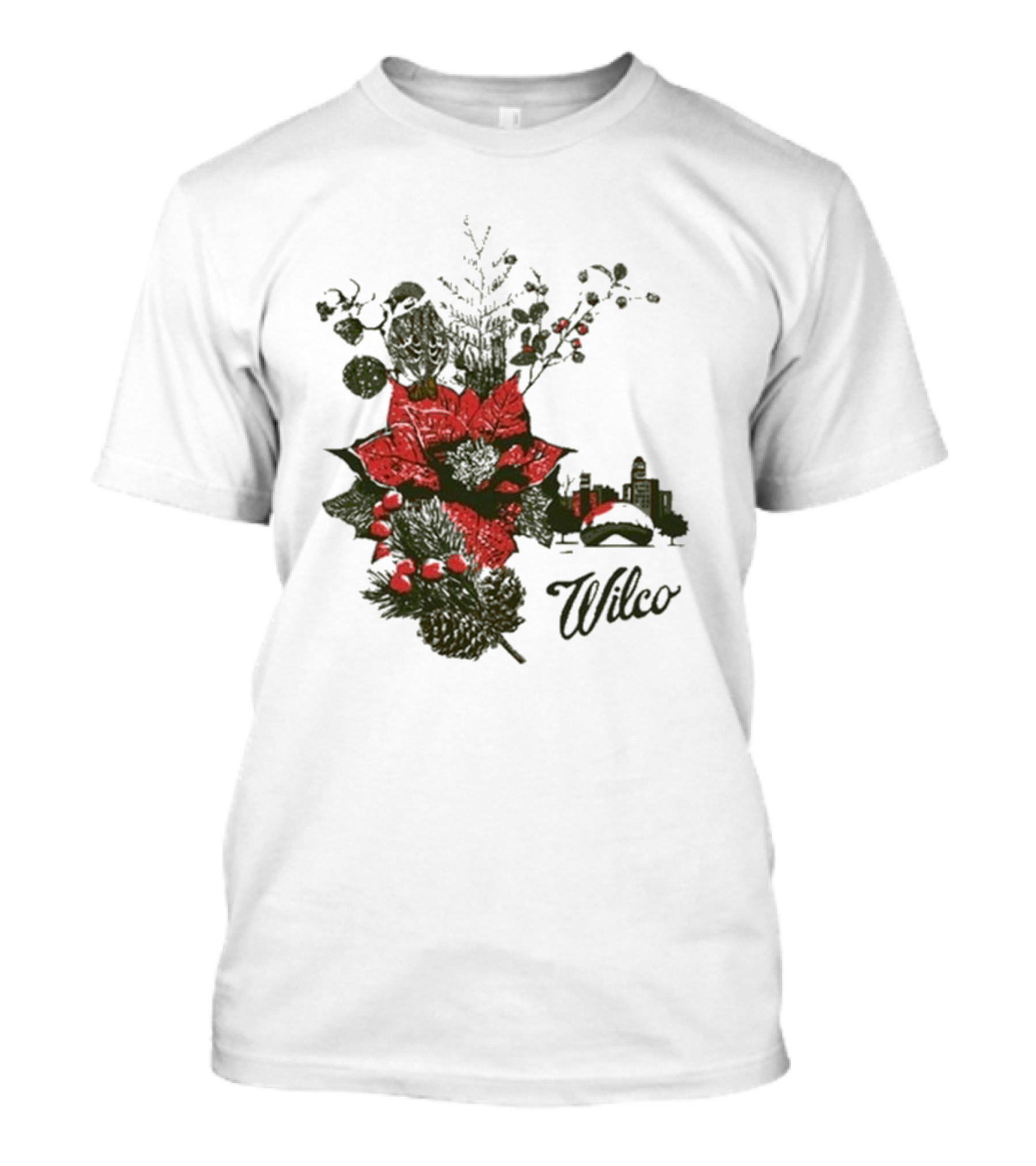 Wilco 2024 Happy Holidays Chicago Poinsettia Skyline T-Shirt