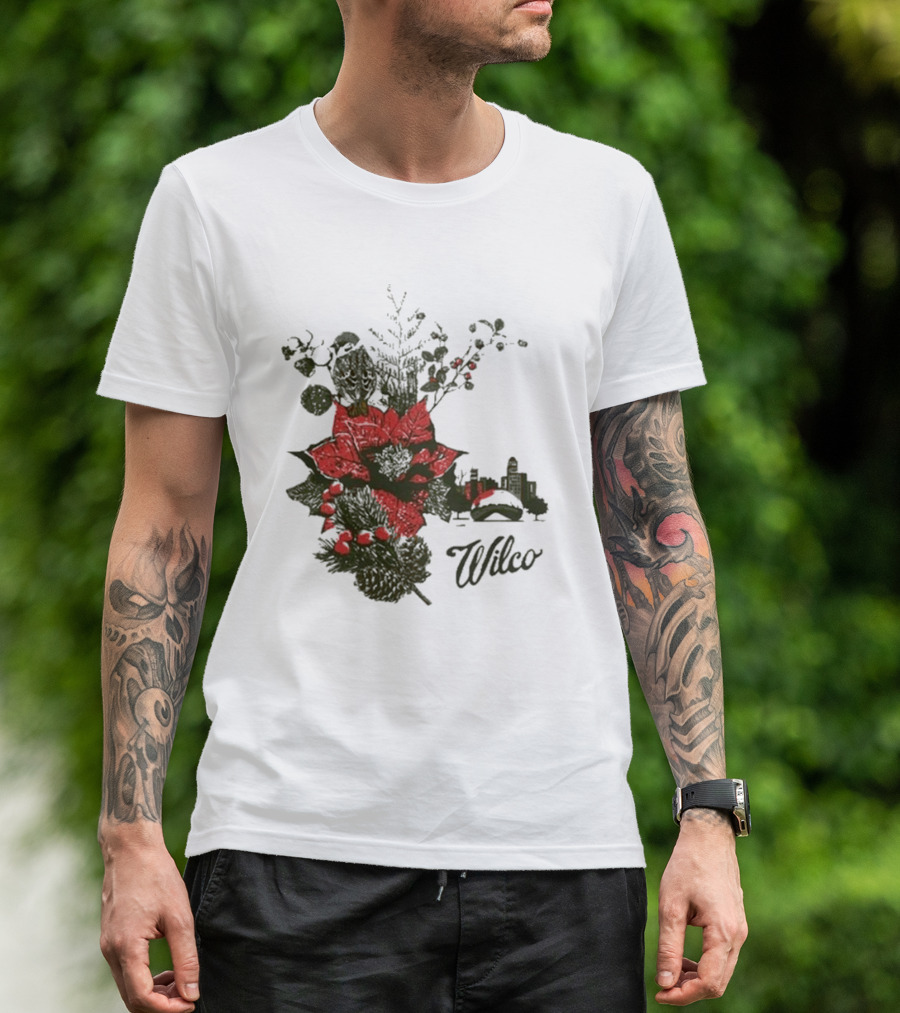 Wilco 2024 Happy Holidays Chicago Poinsettia Skyline T-Shirt