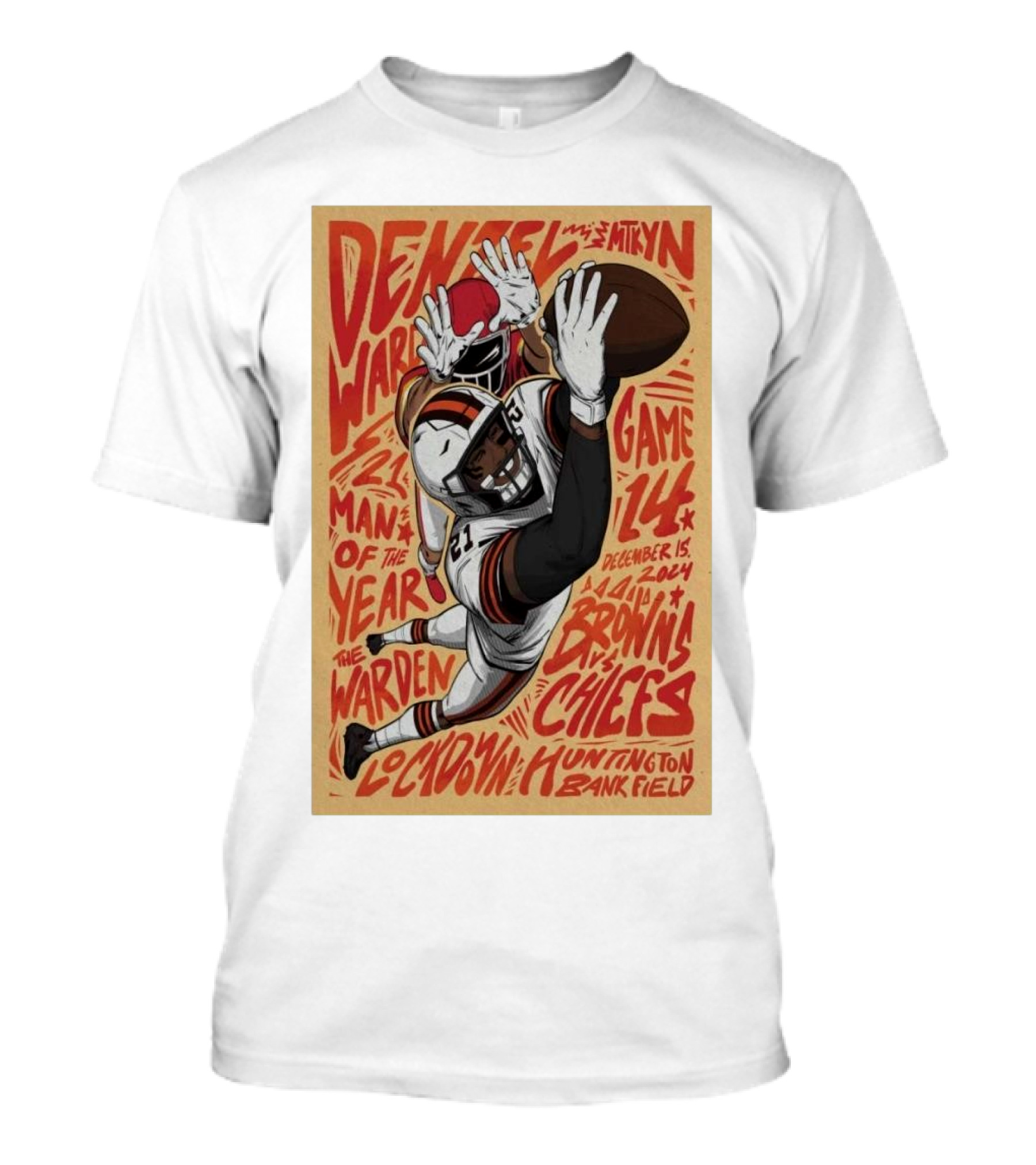 Browns Vs Chiefs December 15 2024 Huntington Bank Field Game 114 Denzel Man Of The Year Lockdown T-Shirt