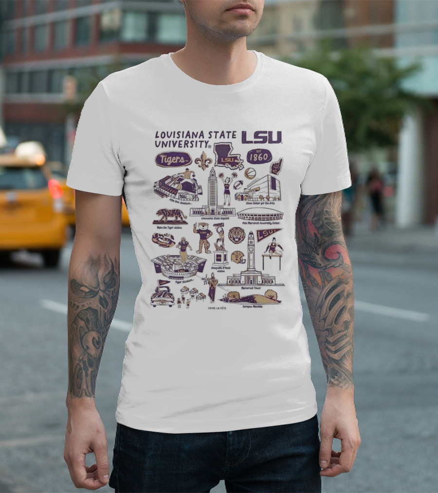 Louisiana State University LSU Tigers Vive La Fete Impressions Est 1860 Memorial Tower Shaquille O'Neal Tiger Stadium T-Shirt