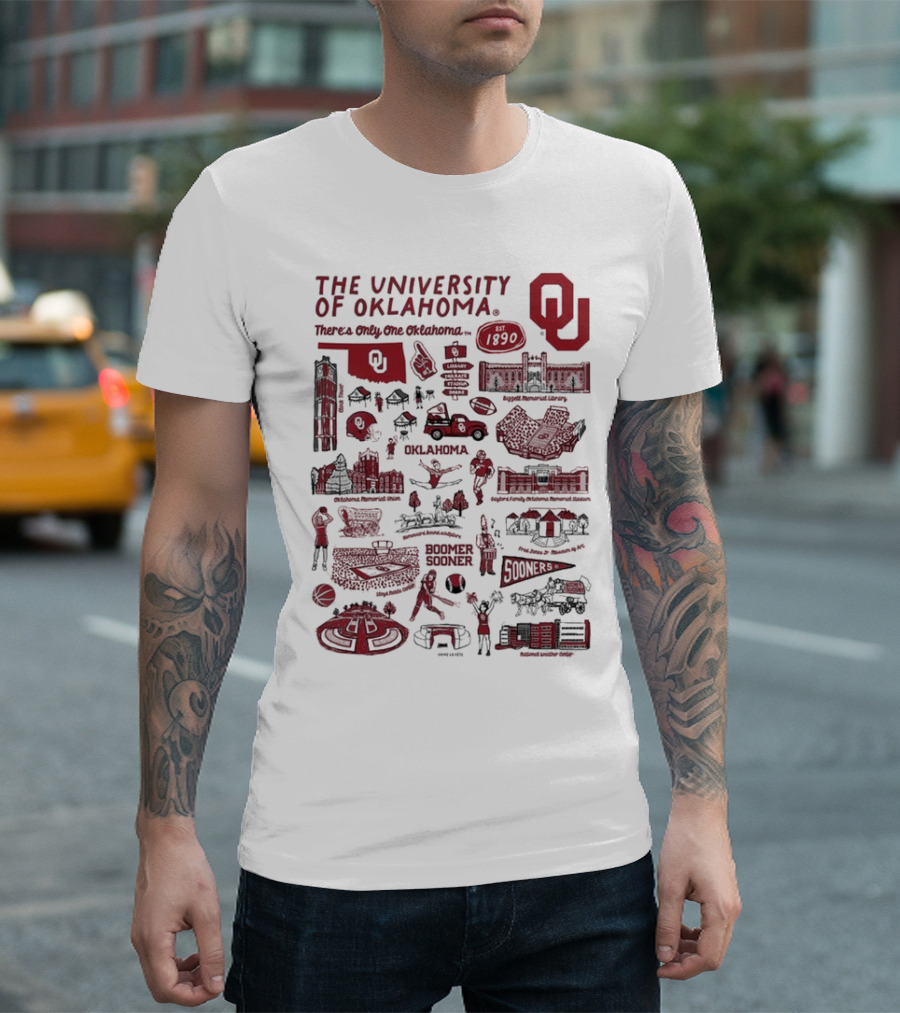 The University of Oklahoma There's Only One Oklahoma Est 1890 OU Boomer Sooner Landmarks and Traditions T-Shirt