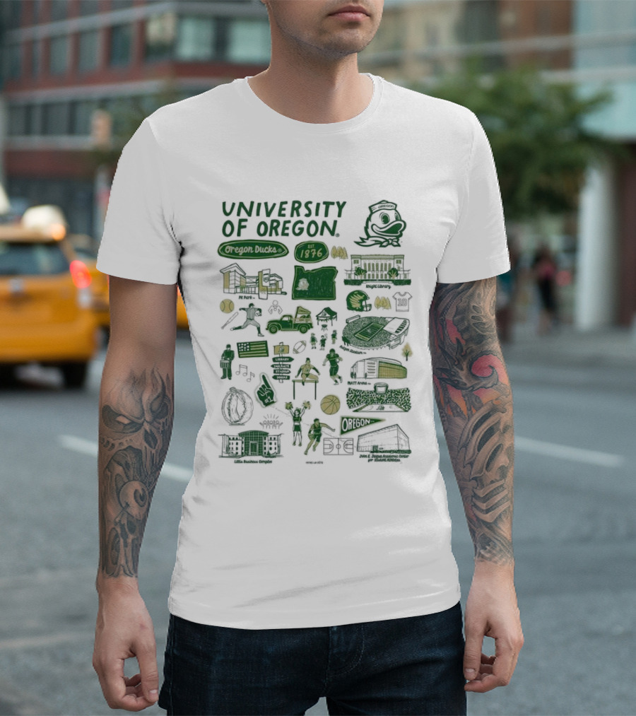 University of Oregon Ducks 1876 Knight Library Matt Arena Iconography T-Shirt