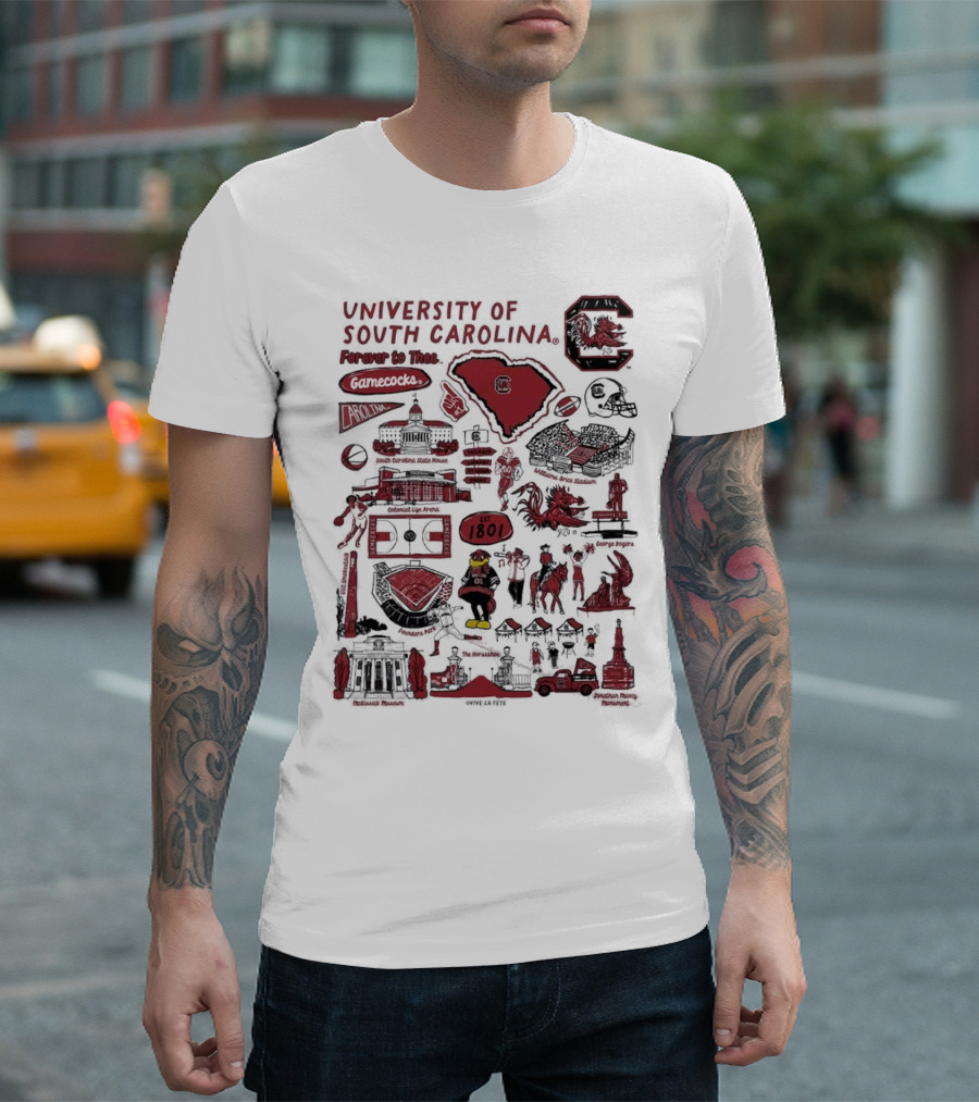 University of South Carolina Forever to Thee Gamecocks Vive La Fete Impressions Williams-Brice Stadium Columbia Landmarks T-Shirt