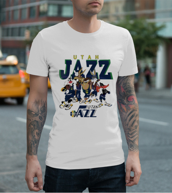 Utah Jazz Looney Tunes Cartoon Characters Featuring Bugs Bunny Daffy Duck Sylvester Tweety Taz T-Shirt