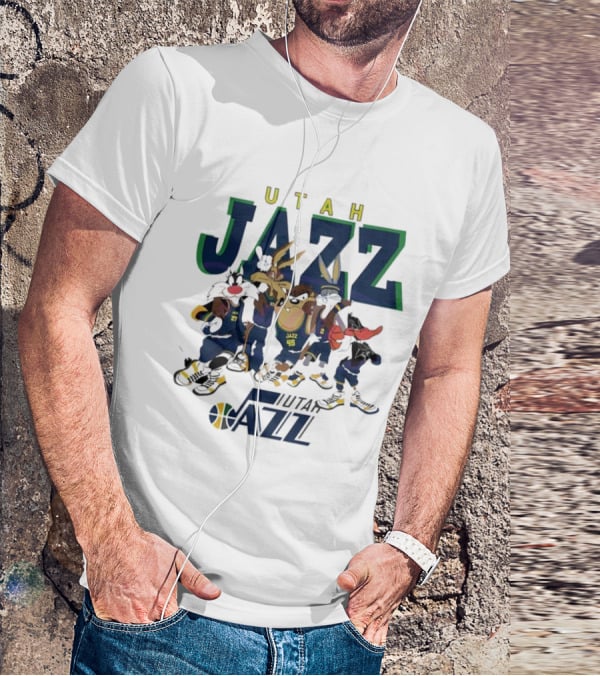 Utah Jazz Looney Tunes Cartoon Characters Featuring Bugs Bunny Daffy Duck Sylvester Tweety Taz T-Shirt