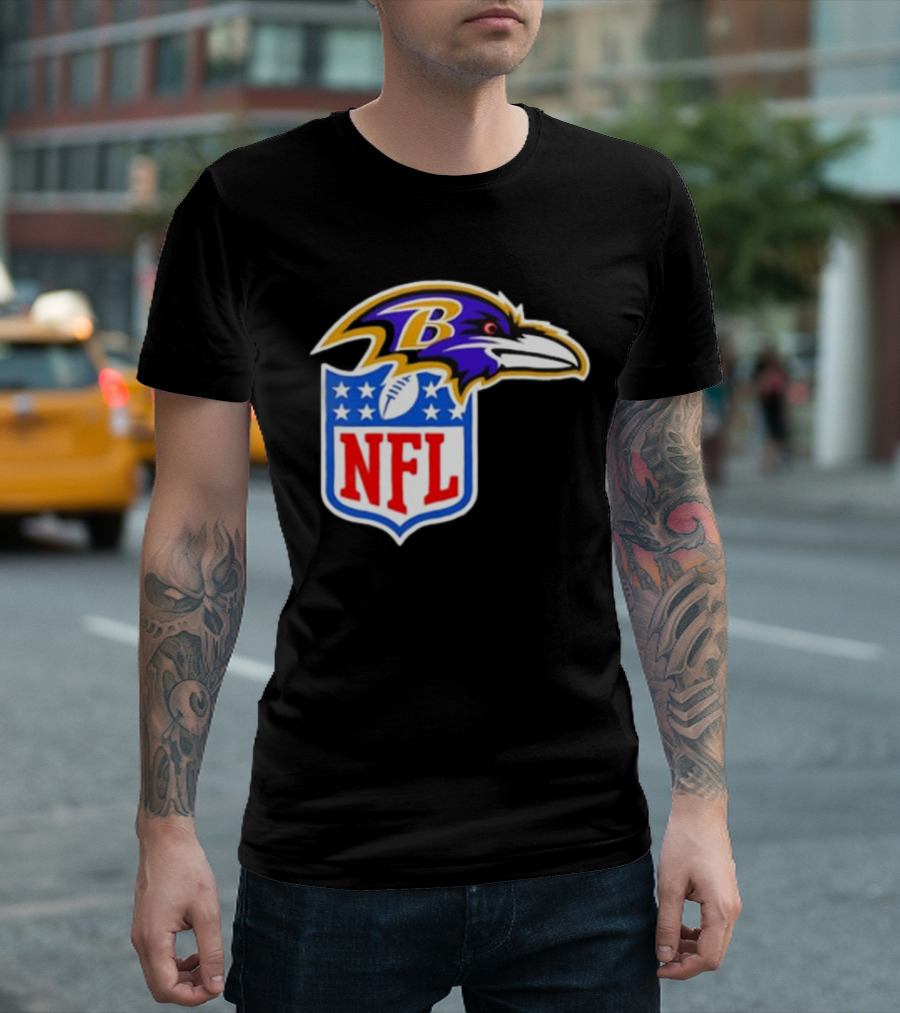 Baltimore Ravens NFL Shield Emblem Ravens Head T-Shirt