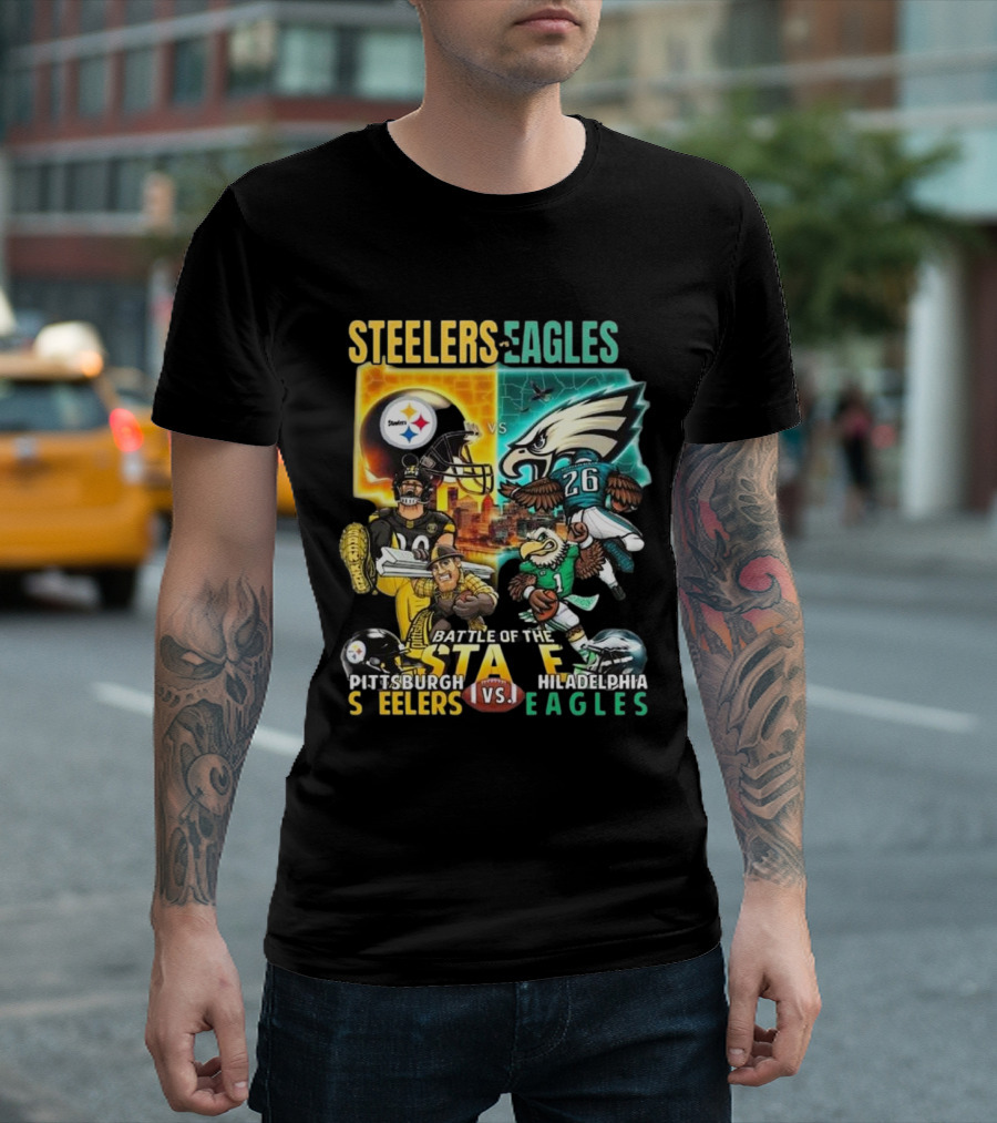 Steelers Vs Eagles Battle Of The State 2024 Pittsburgh Vs Philadelphia Mascot Showdown T-Shirt