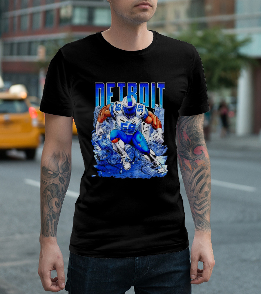 Detroit Lions Penei Sewell 58 Cartoon Superhero Action T-Shirt