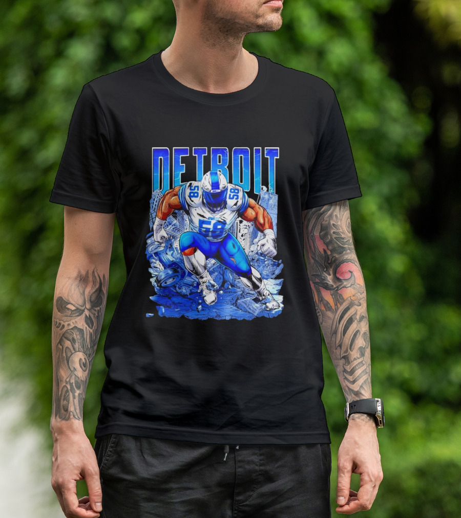 Detroit Lions Penei Sewell 58 Cartoon Superhero Action T-Shirt
