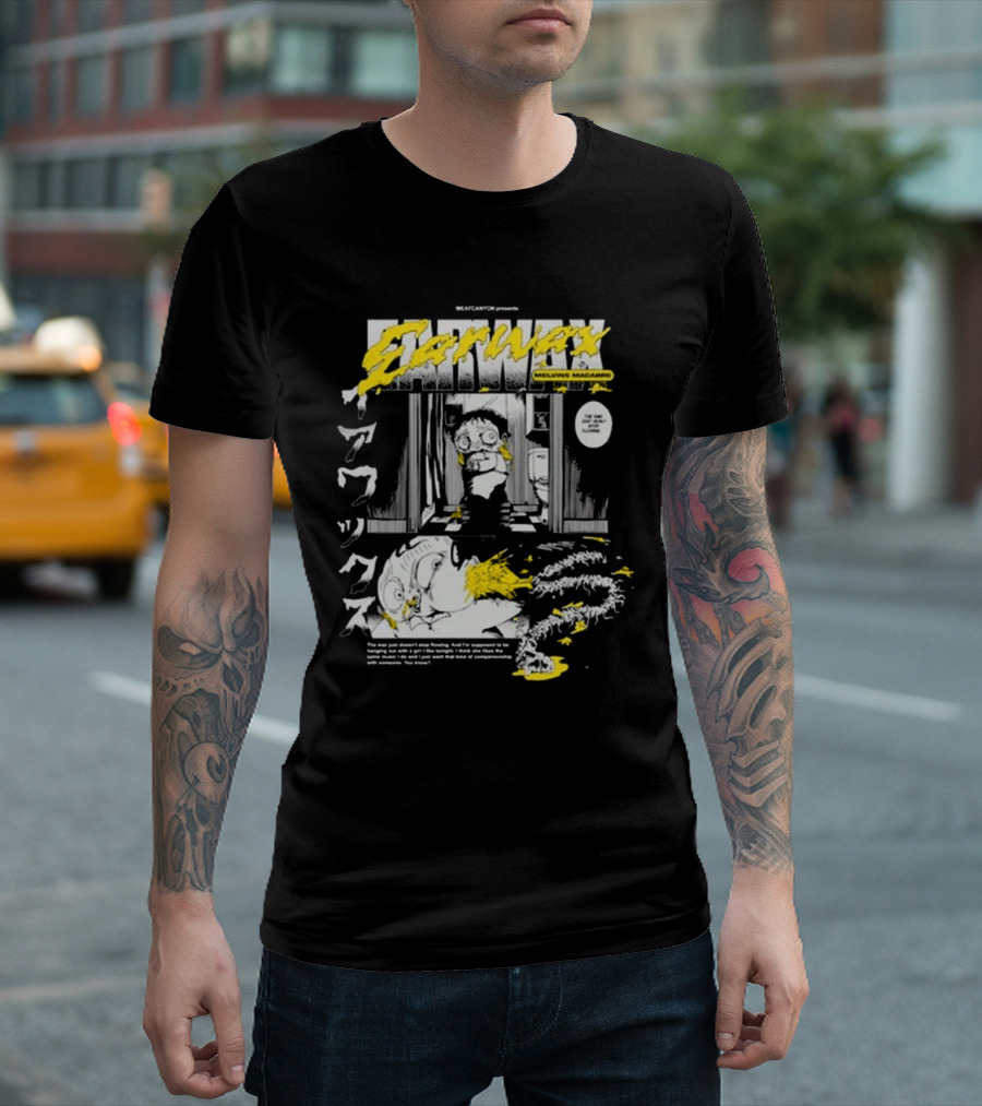 MEATCANYON Presents Earwax Melvin's Macabre Manga Comic Creepy Yellow Text Character Panels T-Shirt