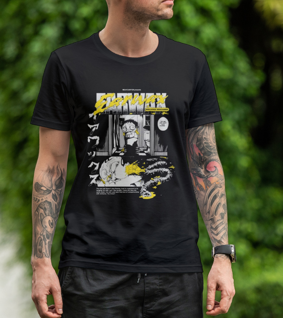 MEATCANYON Presents Earwax Melvin's Macabre Manga Comic Creepy Yellow Text Character Panels T-Shirt