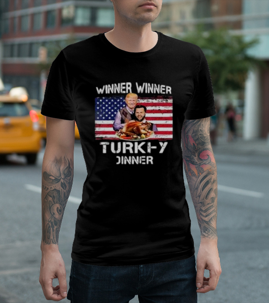 Winner Winner Turkey Dinner USA Flag Thanksgiving Trump Vance T-Shirt