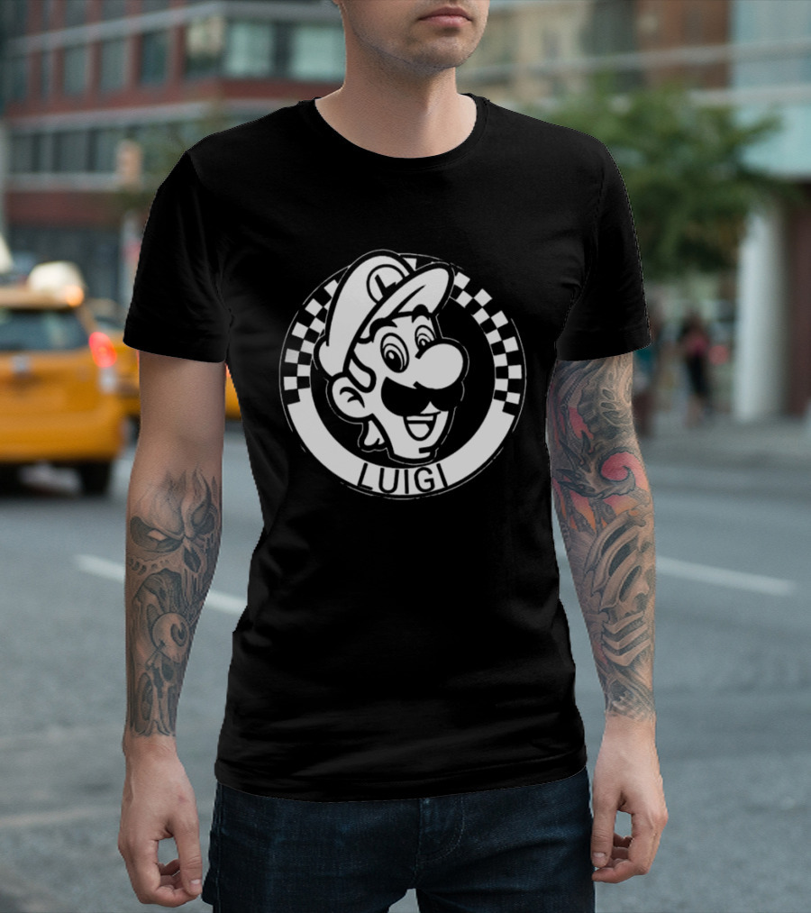 Luigi Super Mario Checkerboard Circle T-Shirt