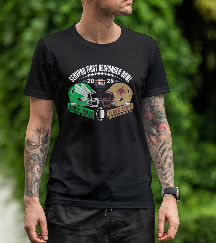SERVPRO First Responder Bowl 2025 North Texas Mean Green Vs Texas State Bobcats Football Match-Up T-Shirt