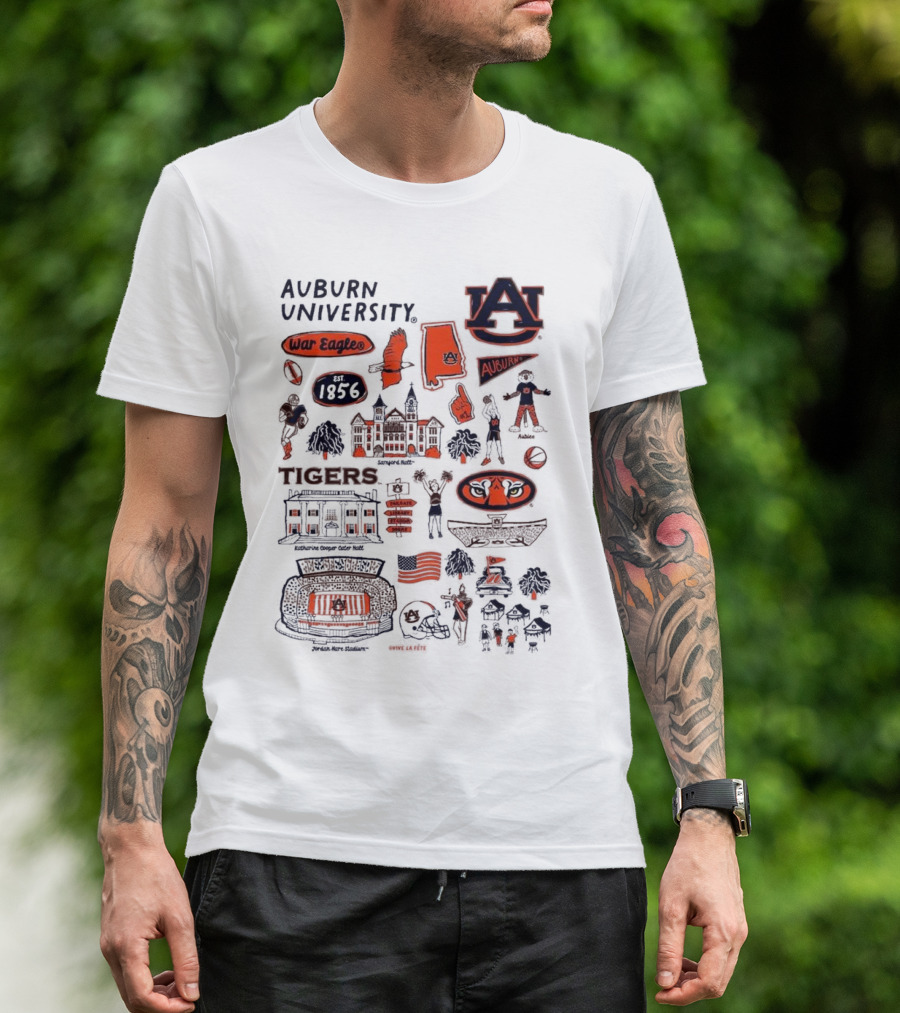 Auburn University Tigers War Eagles Auburn Vive La Fete 1856 Artwork Samson Halls Jordan-Hare Stadium T-Shirt