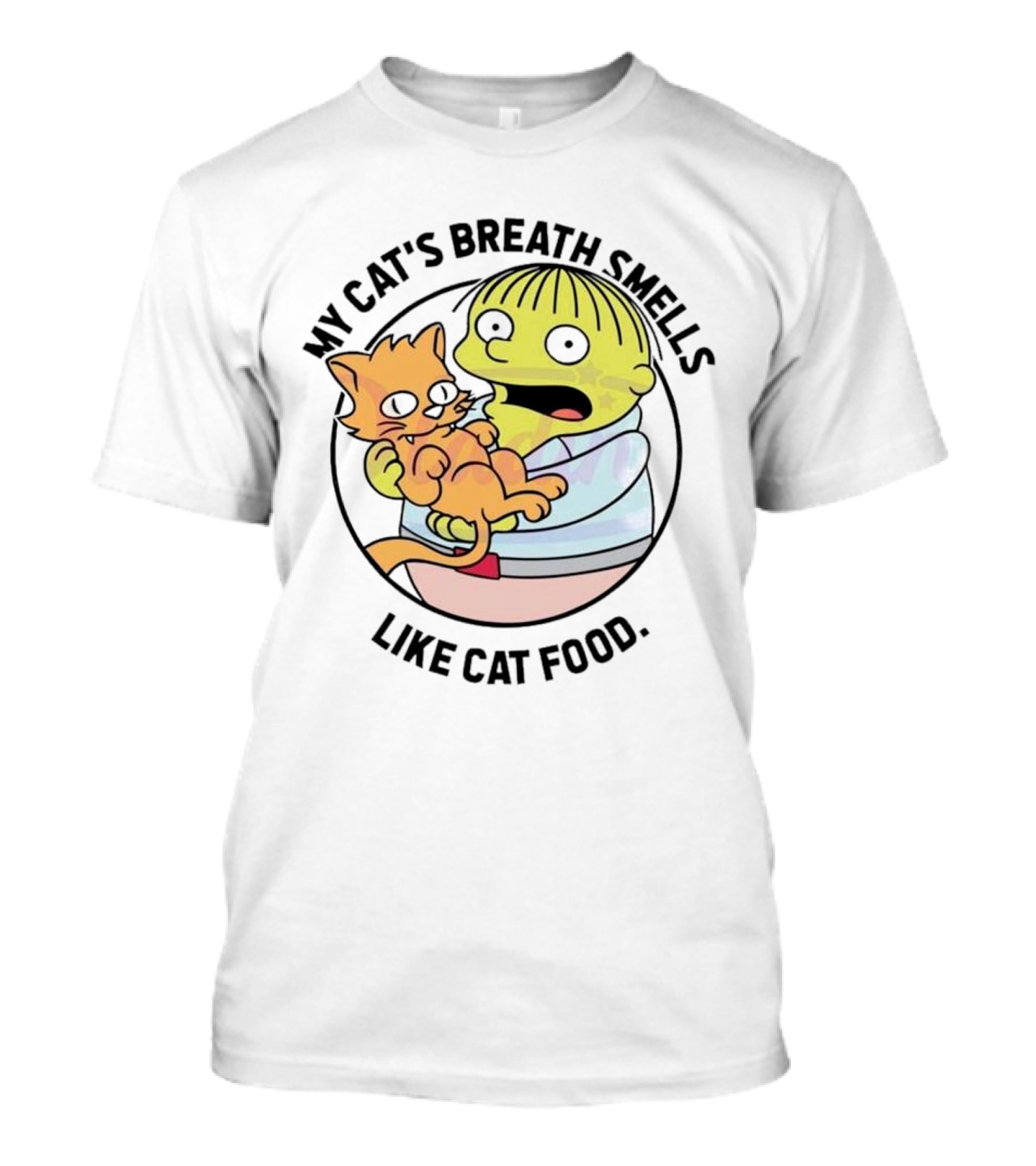 Ralph Wiggum My Cat's Breath Smells Like Cat Food Holding Cat T-Shirt