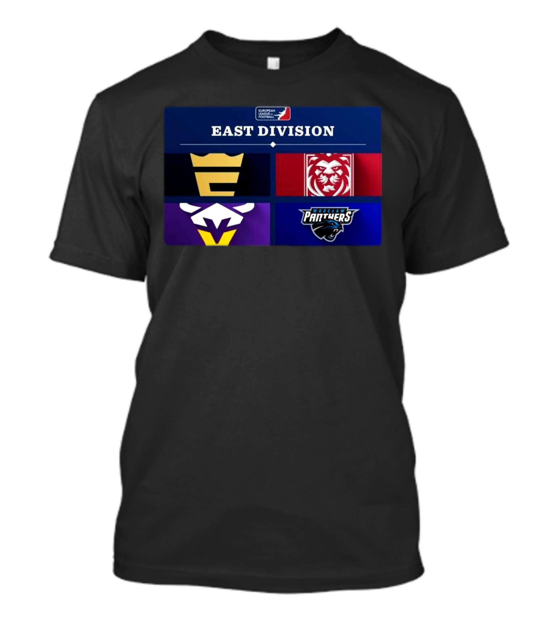 European League Football 2025 East Division Royals, Lions, Vikings, Panthers T-Shirt