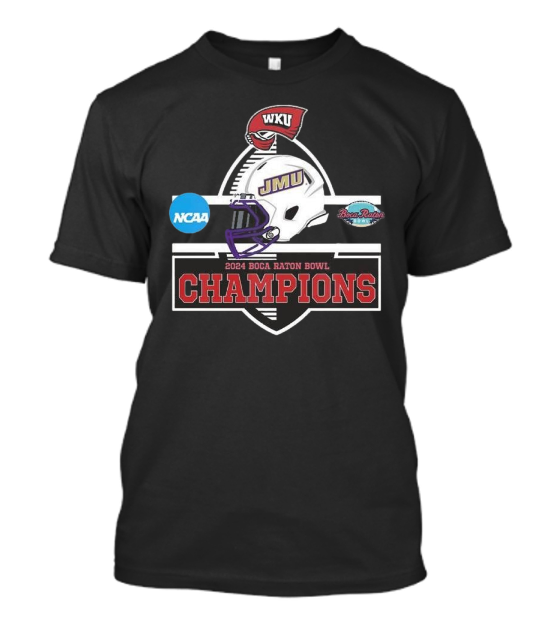 NCAA 2024 Boca Raton Bowl Champions James Madison Dukes Vs. Western Kentucky Hilltoppers T-Shirt