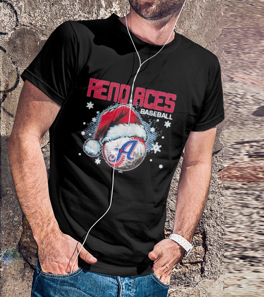 Reno Aces Baseball Santa Hat Christmas Holiday Snowflakes T-Shirt