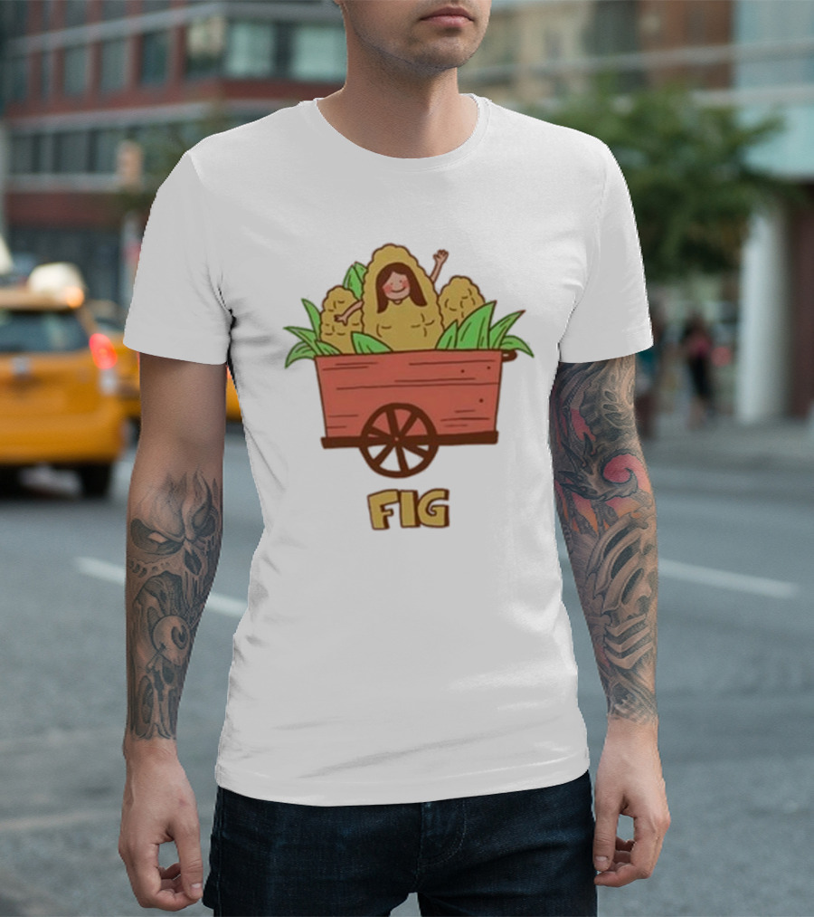 Figwoop Cart Fig with Corn and Smiling Figure T-Shirt